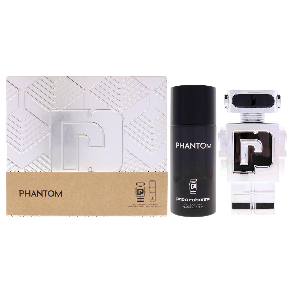 Phantom by Paco Rabanne for Men - 2 Pc 3.4oz EDT Spray, 5.1oz Deodrant Spray