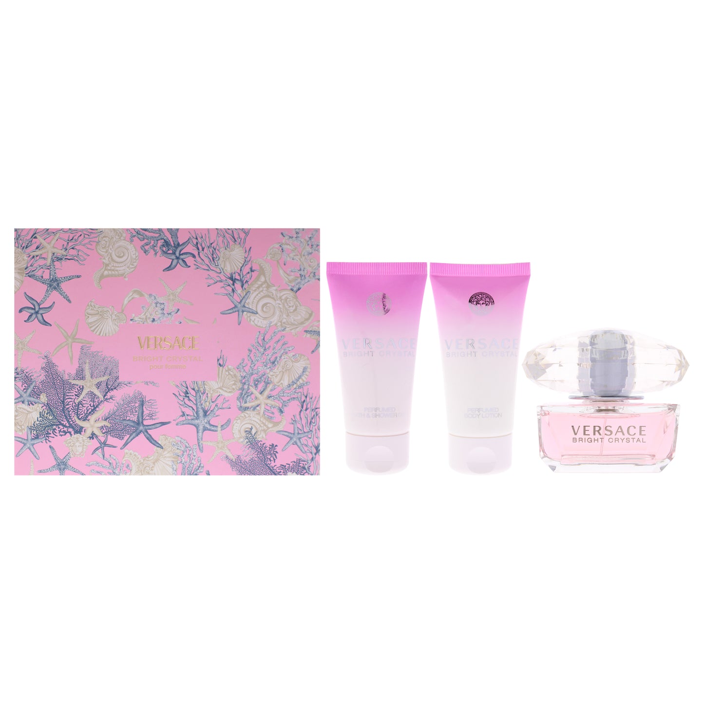 Versace Bright Crystal 3 Pcs Set For Women: 1.7 Eau De Toilette Spray + 1.7 Body Lotion + 1.7 Bath & Shower Gel