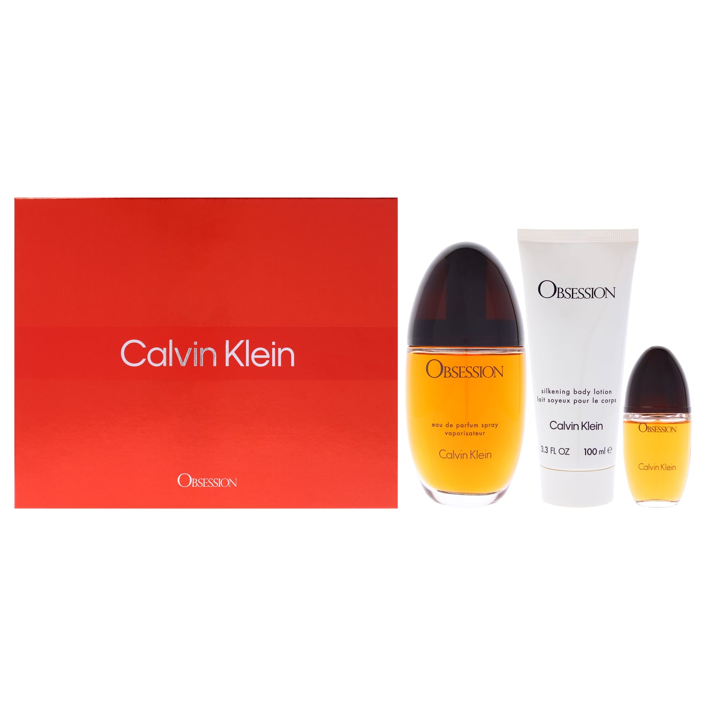 Obsession by Calvin Klein for Women - 3 Pc Gift Set 3.4oz EDP Spray, 0.5oz EDP Spray, 3.3oz Body Lotion
