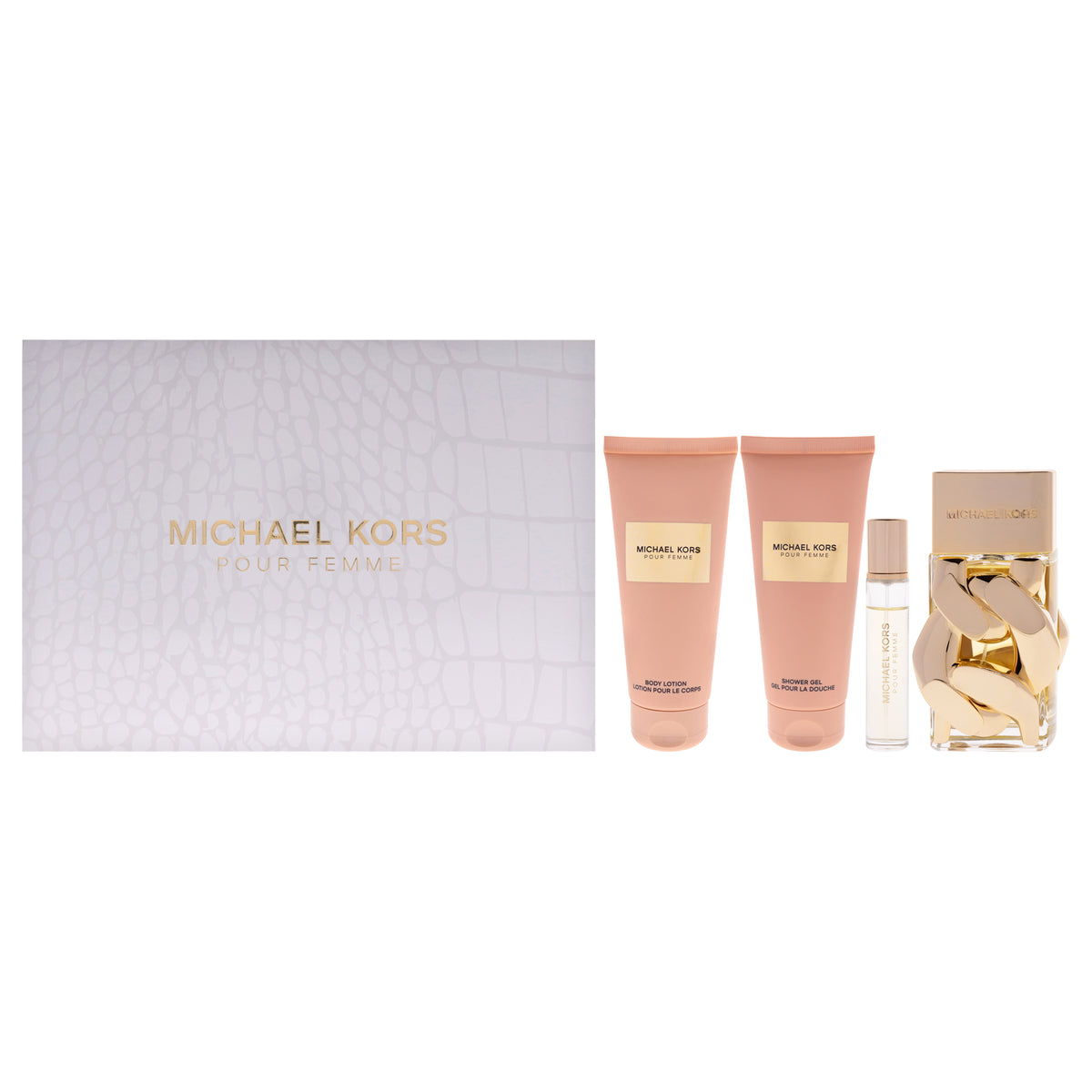Michael Kors Pour Femme by Michael Kors for Women - 4 Pc Gift Set 3.4oz EDP Spray, 0.3oz EDP Spray(Mini), 3.4oz Body Lotion, 3.4oz Shower Gel