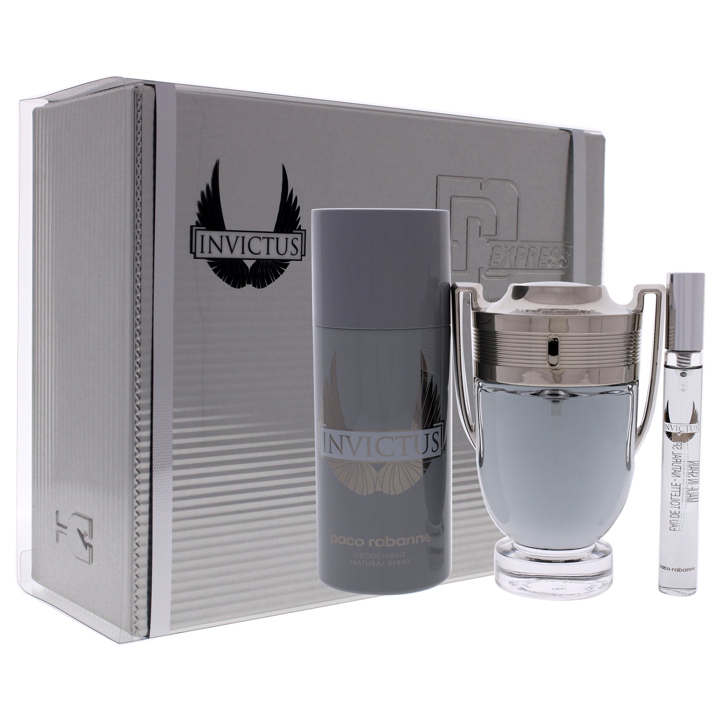 Invictus by Paco Rabanne for Men - 3 Pc Gift Set 3.4oz EDT Spray, 0.34oz EDT Spray (Mini), 5.1oz Deodrant Spray