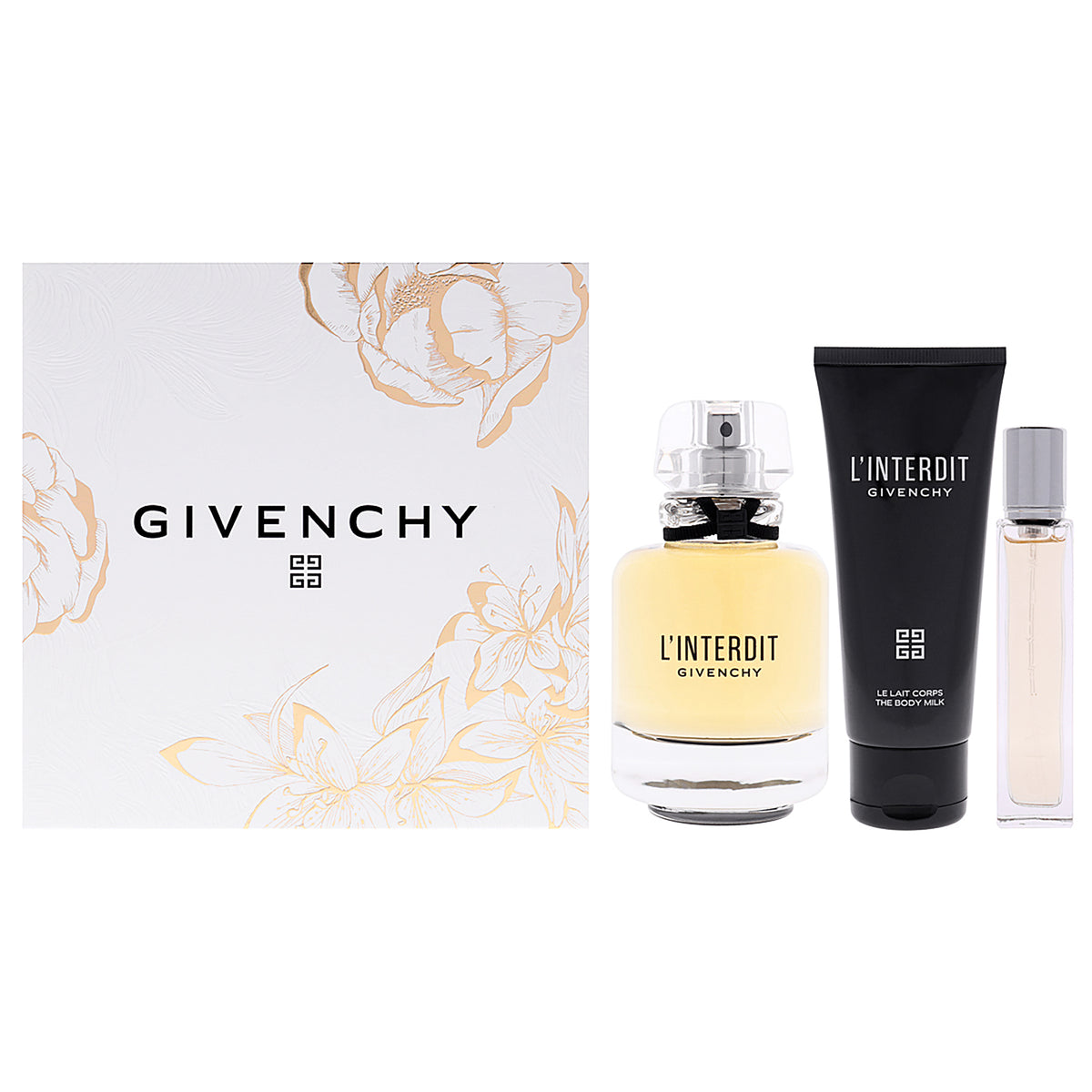 LInterdit by Givenchy for Women - 3 Pc Gift Set 2.7oz EDP Spray, 0.42oz EDP Spray (Mini), 2.5oz Body Milk