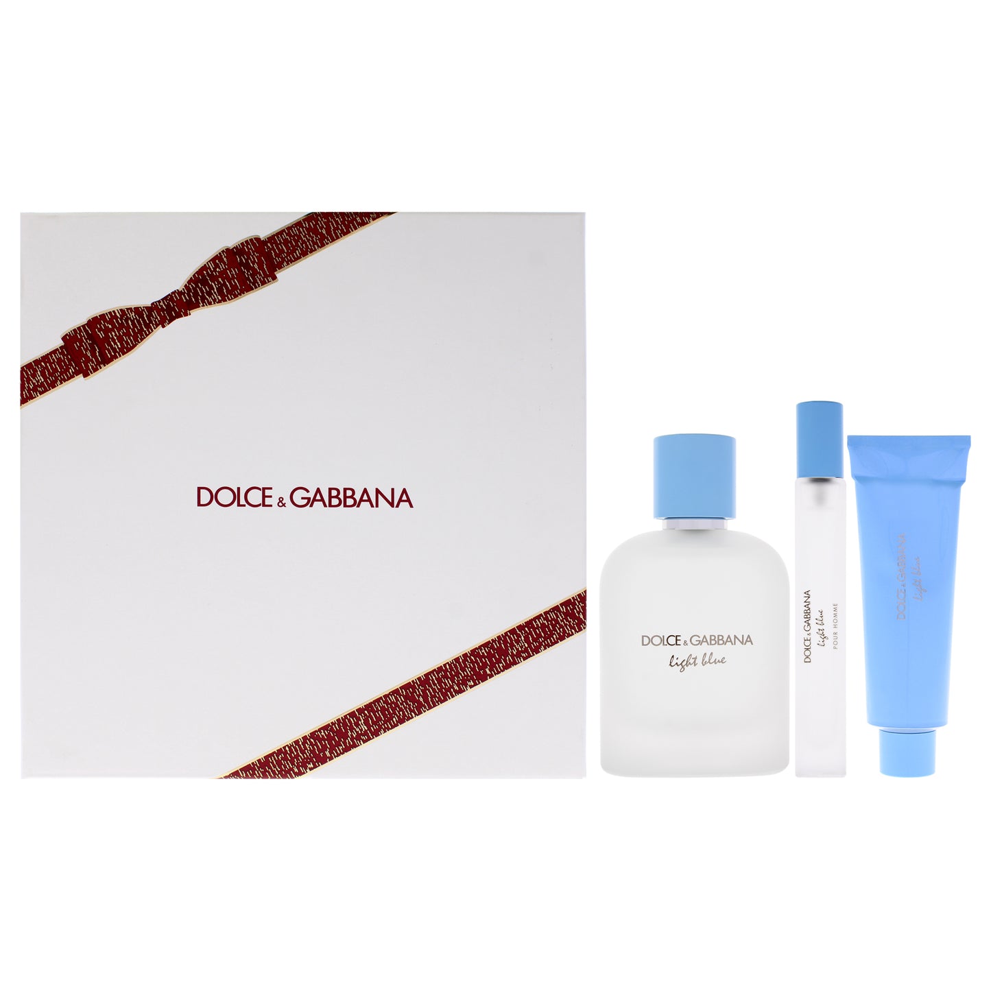 Light Blue by Dolce and Gabbana for Men - 3 Pc Gift Set 3.3oz EDT Spray, 0.33oz EDT Spray (Mini), 1.69oz Shower Gel