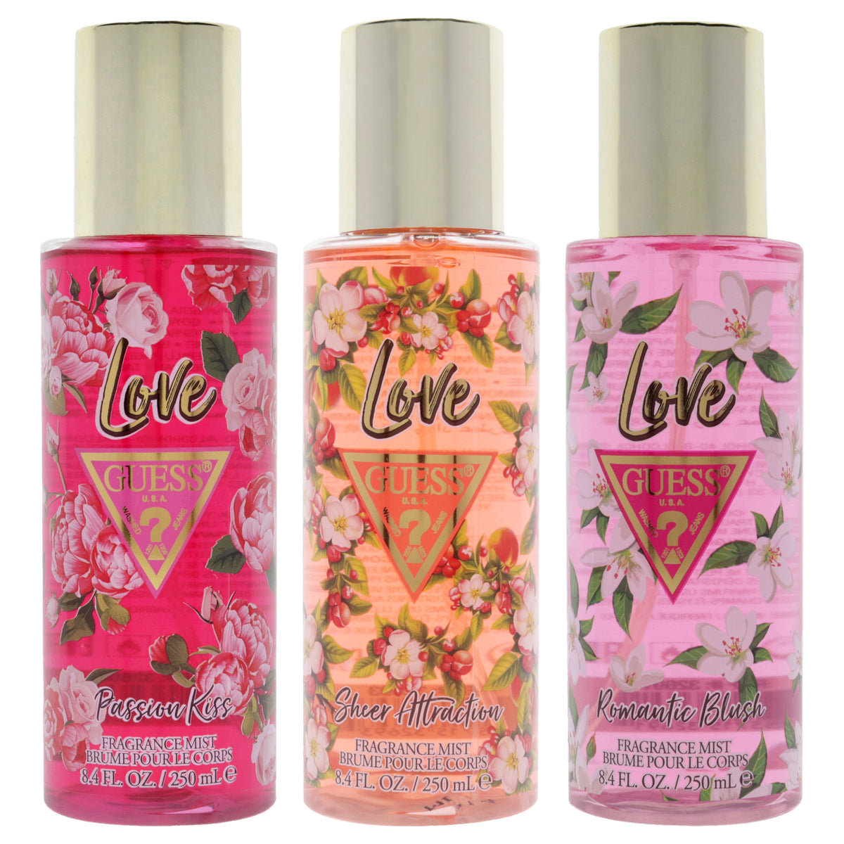 Guess Love Kit by Guess for Women - 3 Pc Kit 8.4oz Fragrance Mist - Passion Kiss, 8.4oz Fragrance Mist - Romantic Blush, 8.4oz Fragrance Mist - Sheer Attraction