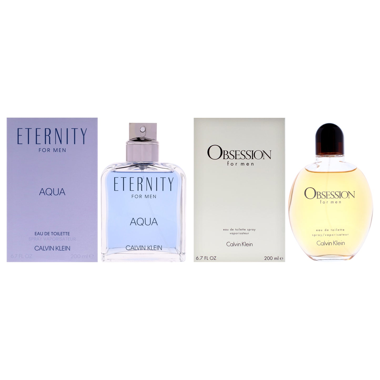 Calvin Klein Kit by Calvin Klein for Men - 2 Pc Kit 6.7oz Obsession EDT Spray, 6.7oz Eternity Aqua EDT Spray