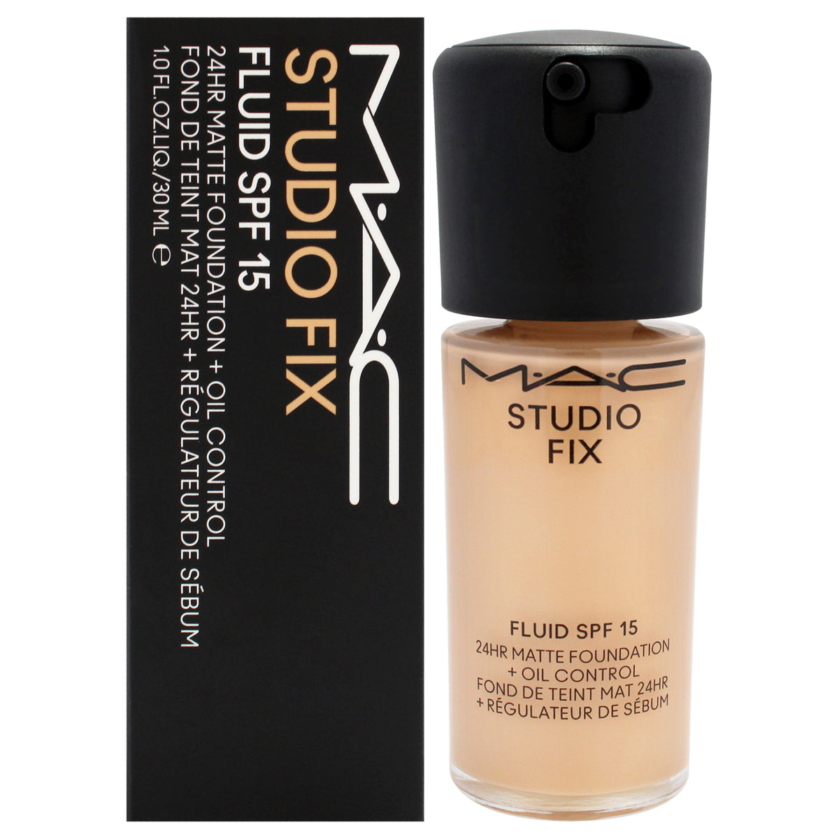 Studio Fix Fluid SPF 15 24HR Matte Foundation Plus Oil Control - NC25 Light Beige with Golden Peach Undertone by MAC for Women - 1 oz Foundation