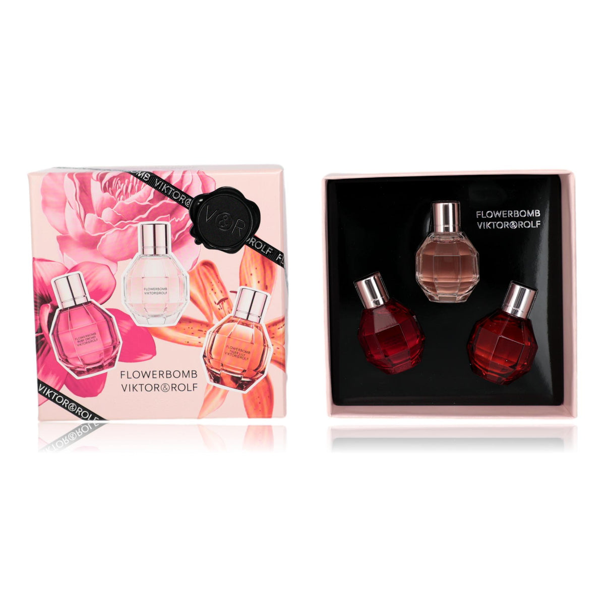 Flowerbomb Trio Set by Viktor and Rolf for Women - 3 Pc Mini Gift Set 0.24oz Flowerbomb EDP Spray, 0.24oz Ruby Orchid EDP Spray, 0.24oz Tiger Lily EDP Spray