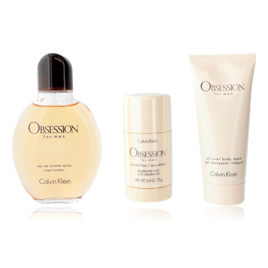 Obsession by Calvin Klein for Men - 3 Pc Gift Set 4.2oz EDT Spray, 3.3oz Body Wash, 2.6oz Deodorant Stick