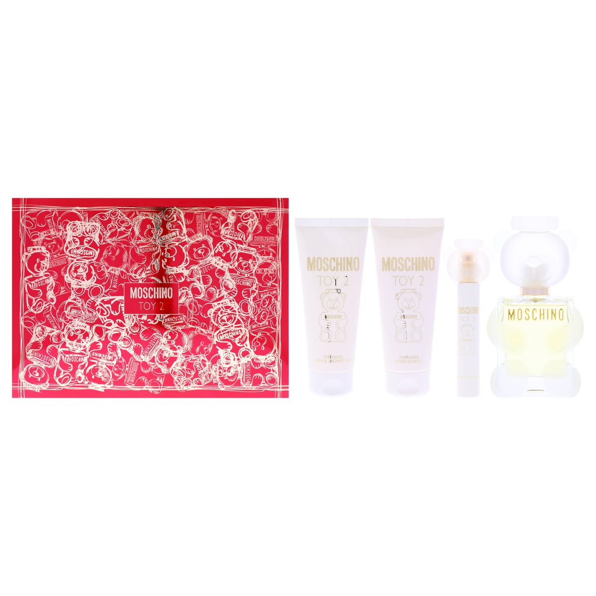 Moschino Toy 2 by Moschino for Women - 4 Pc Gift Set 3.4oz EDP Spray, 0.33oz EDP Spray (Mini), 3.4oz Body Lotion, 3.4oz Shower Gel