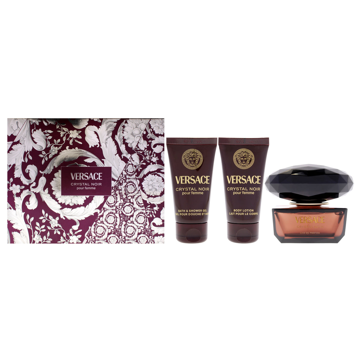Versace Crystal Noir by Versace for Women - 3 Pc Gift Set 1.7oz EDP Spray, 1.7oz Body Lotion, 1.7oz Bath and Shower Gel