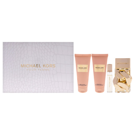 Michael Kors Pour Femme by Michael Kors for Women - 4 Pc Gift Set 3.4oz EDP Spray, 0.3oz EDP Spray(Mini), 3.4oz Body Lotion, 3.4oz Shower Gel