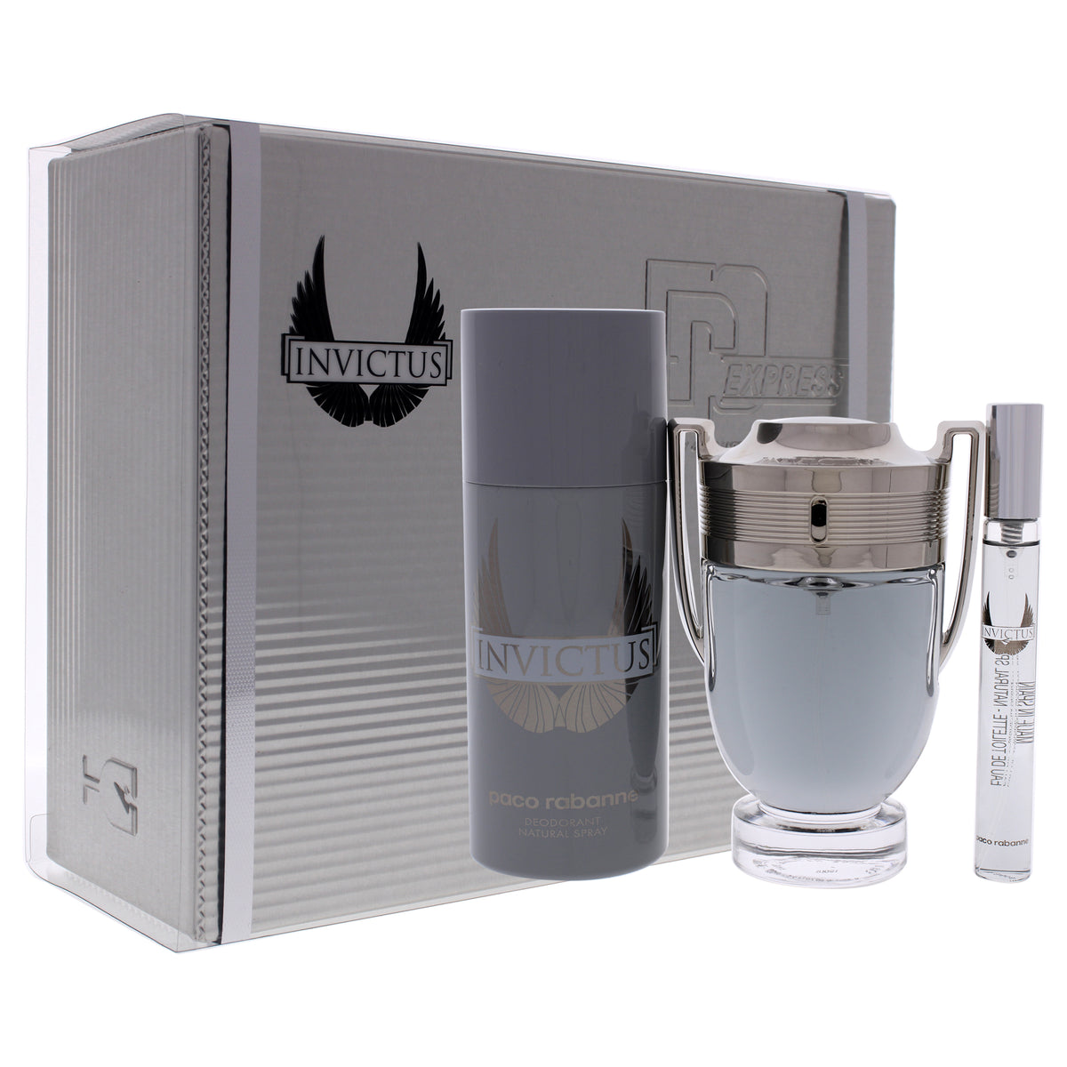 Invictus by Paco Rabanne for Men - 3 Pc Gift Set 3.4oz EDT Spray, 0.34oz EDT Spray (Mini), 5.1oz Deodrant Spray