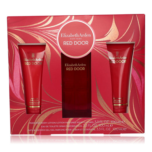 Red Door 3 Pcs Set For Women: 3.3 Eau De Toilette Spray + 3.3 Body Lotion + 3.3 Shower Gel