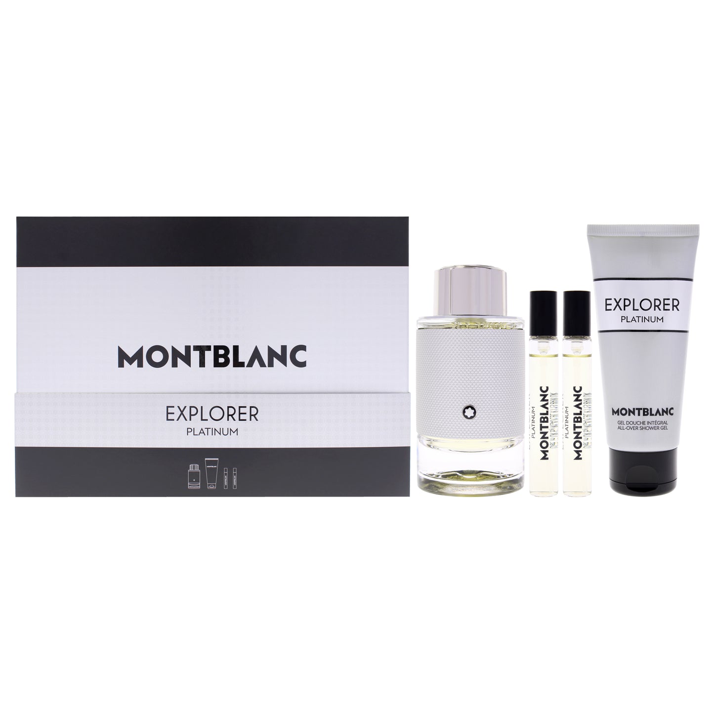 Explorer Platinum by Mont Blanc for Men - 4 Pc Gift Set 3.3oz EDP Spray, 2 x 0.25oz EDP Spray (Mini), 3.3oz Shower Gel