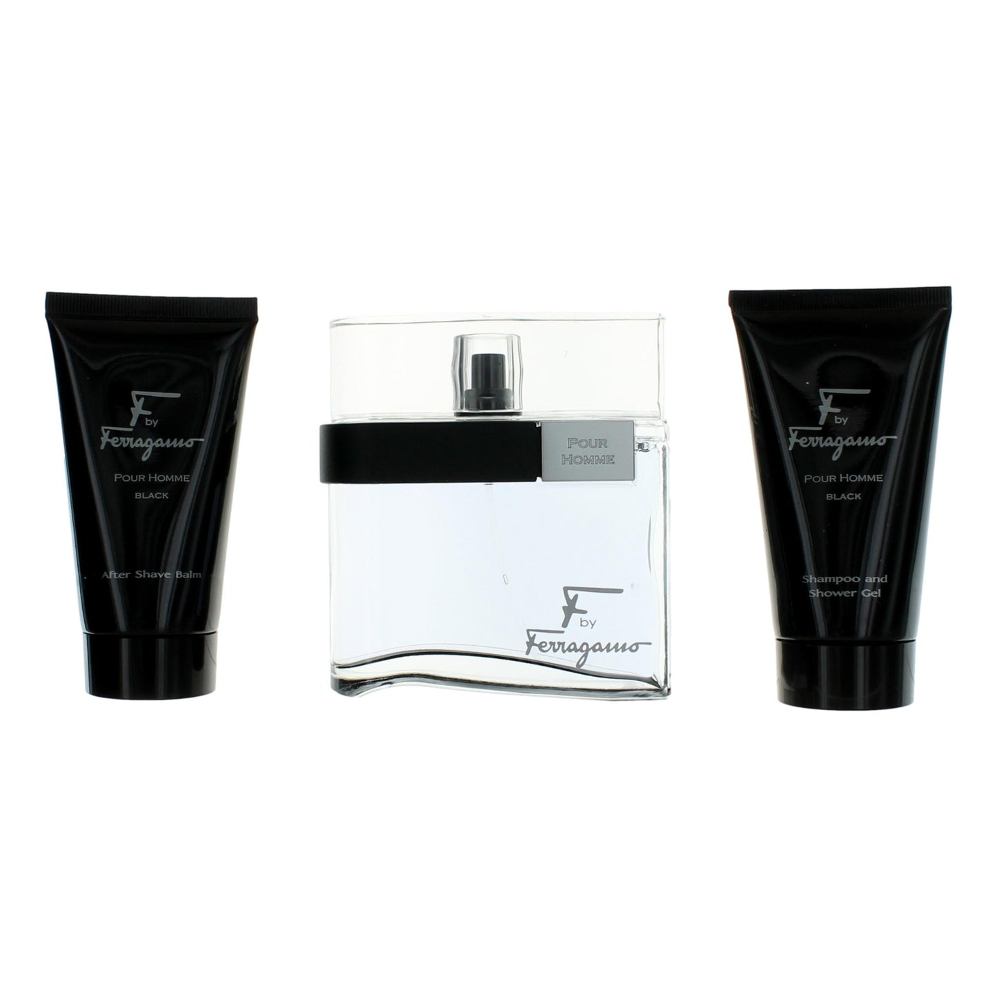 F Black by Salvatore Ferragamo for Men - 3 Pc Gift Set 3.4oz EDT Spray, 2.5oz Shampoo and Shower Gel, 2.5oz After Shave Balm
