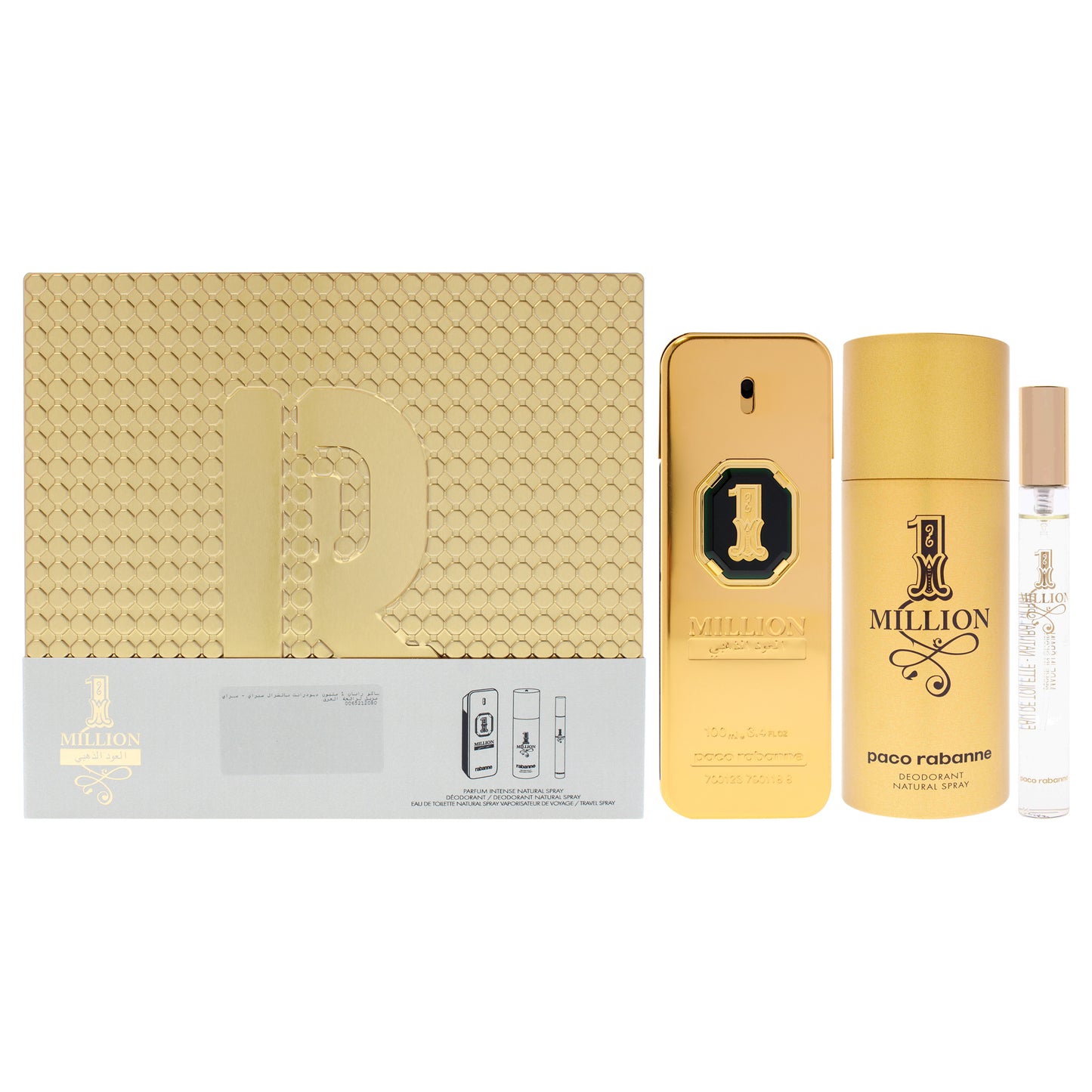 1 Million Golden Intense by Paco Rabanne for Men - 3 Pc Gift Set 3.4oz Parfum Spray, 0.34oz EDT Spray (Mini), 5.1oz Deodorant Spray