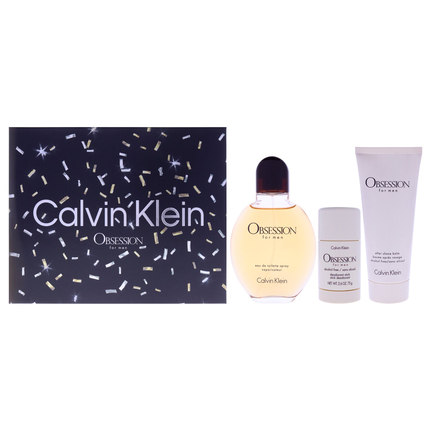 Obsession by Calvin Klein for Men - 3 Pc Gift Set 4.2oz EDT Spray, 2.6oz Deodorant Stick, 3.3oz After Shave Balm