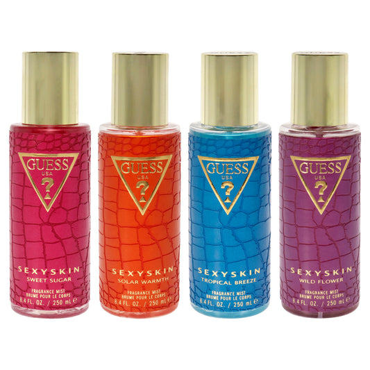 Guess Sexy Skin Kit by Guess for Women - 4 Pc Kit 8.4oz Fragrance Mist - Solar Warmth, 8.4oz Fragrance Mist - Sweet Sugar, 8.4oz Fragrance Mist - Tropical Breeze, 8.4oz Fragrance Mist - Wild Flower